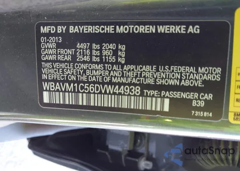 2013 BMW X1 Sdrive28I from USA, damaged, VIN WBAVM1C56DVW44938